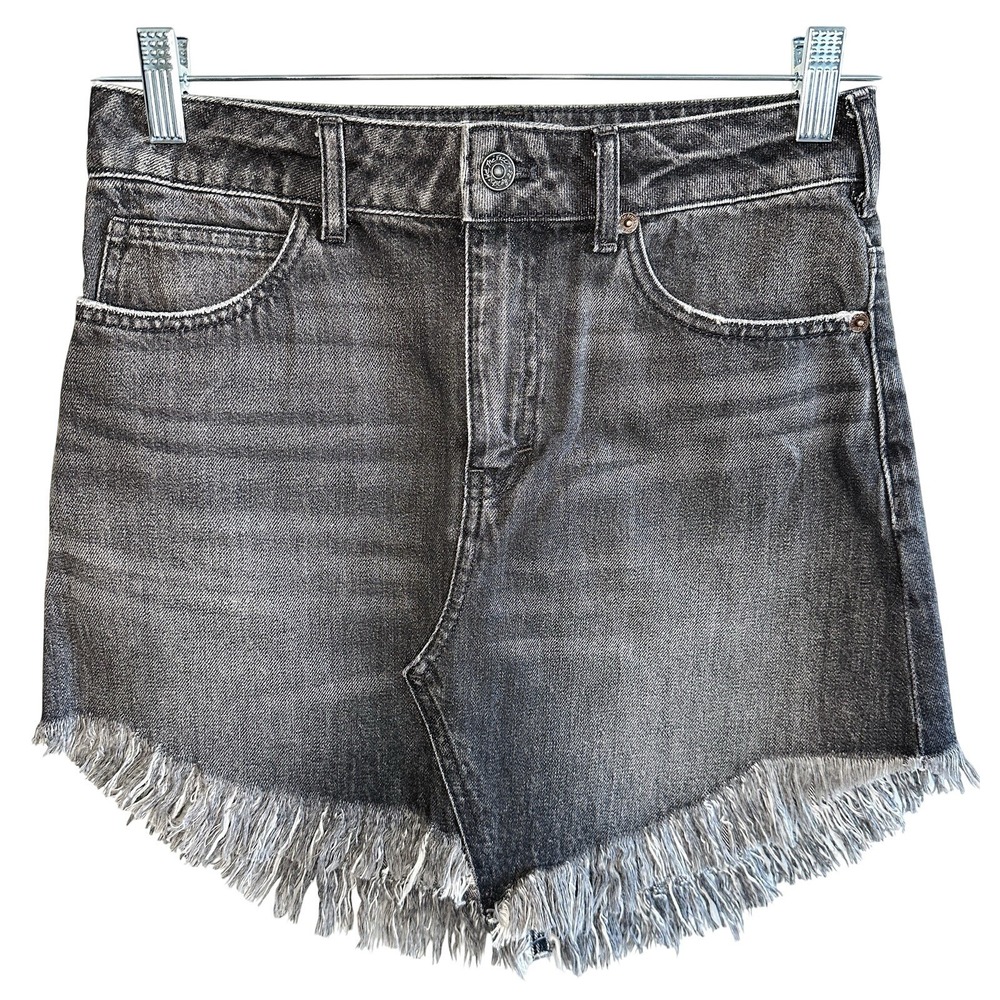 We‎ The Free People Black Denim Mini Skirt 25 Frayed Hem Rocker Festival Revival